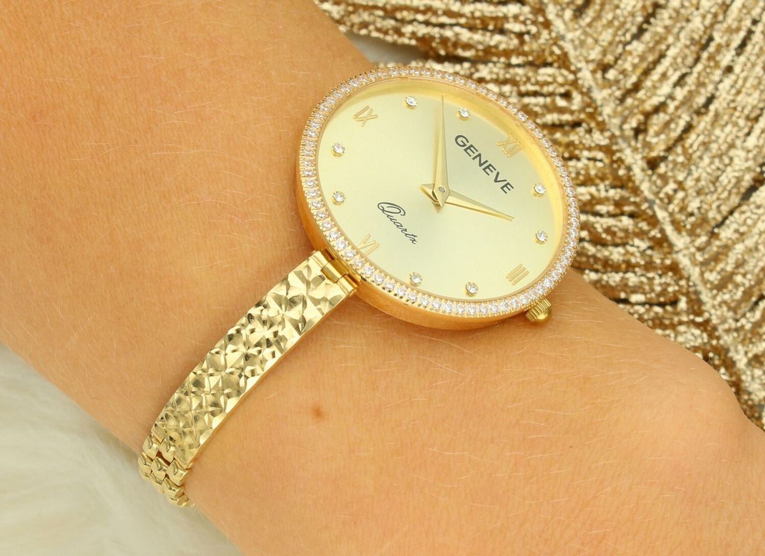 Damski zegarek złoty GENEVE próba 585, cyrkonie GENEVE AP128-4037.jpg